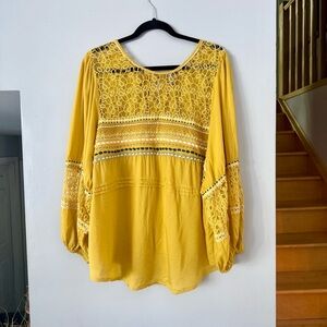 Elegant Yellow Embroidered Lace Blouse